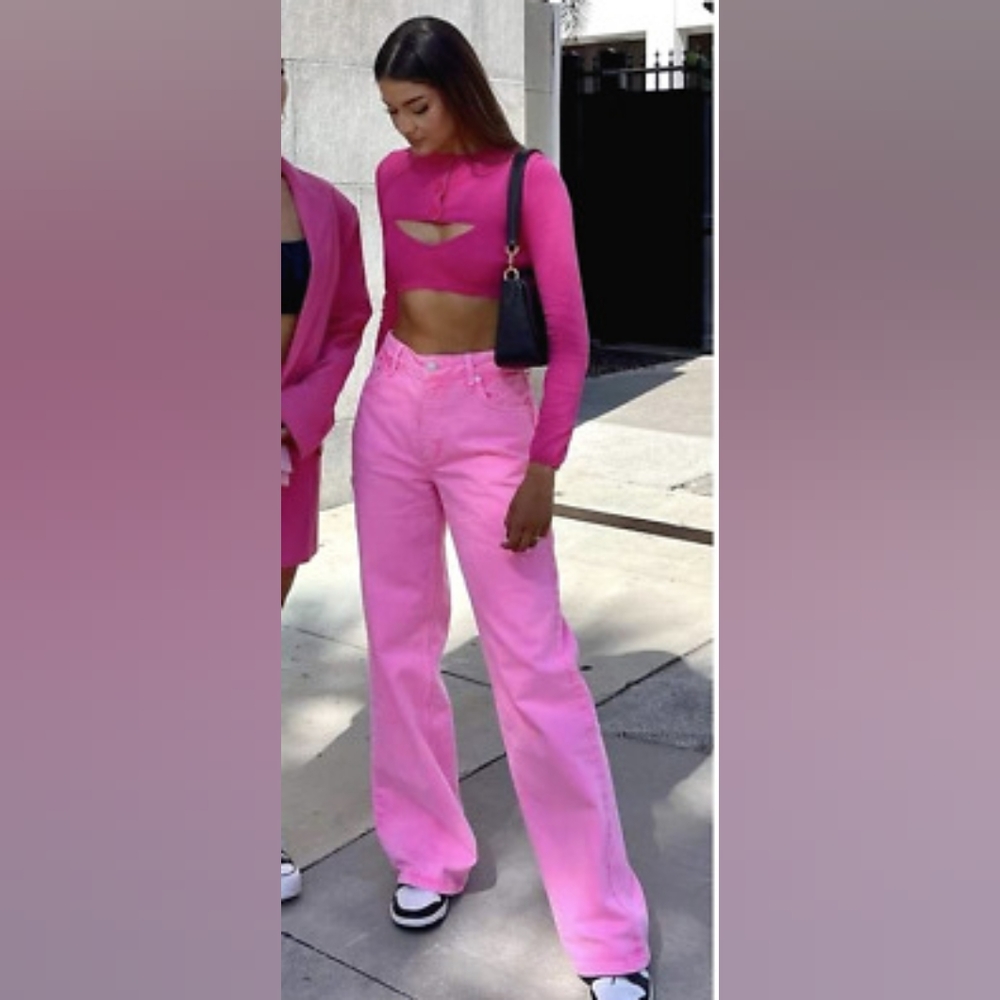 Zara wide leg neon pink jeans pants